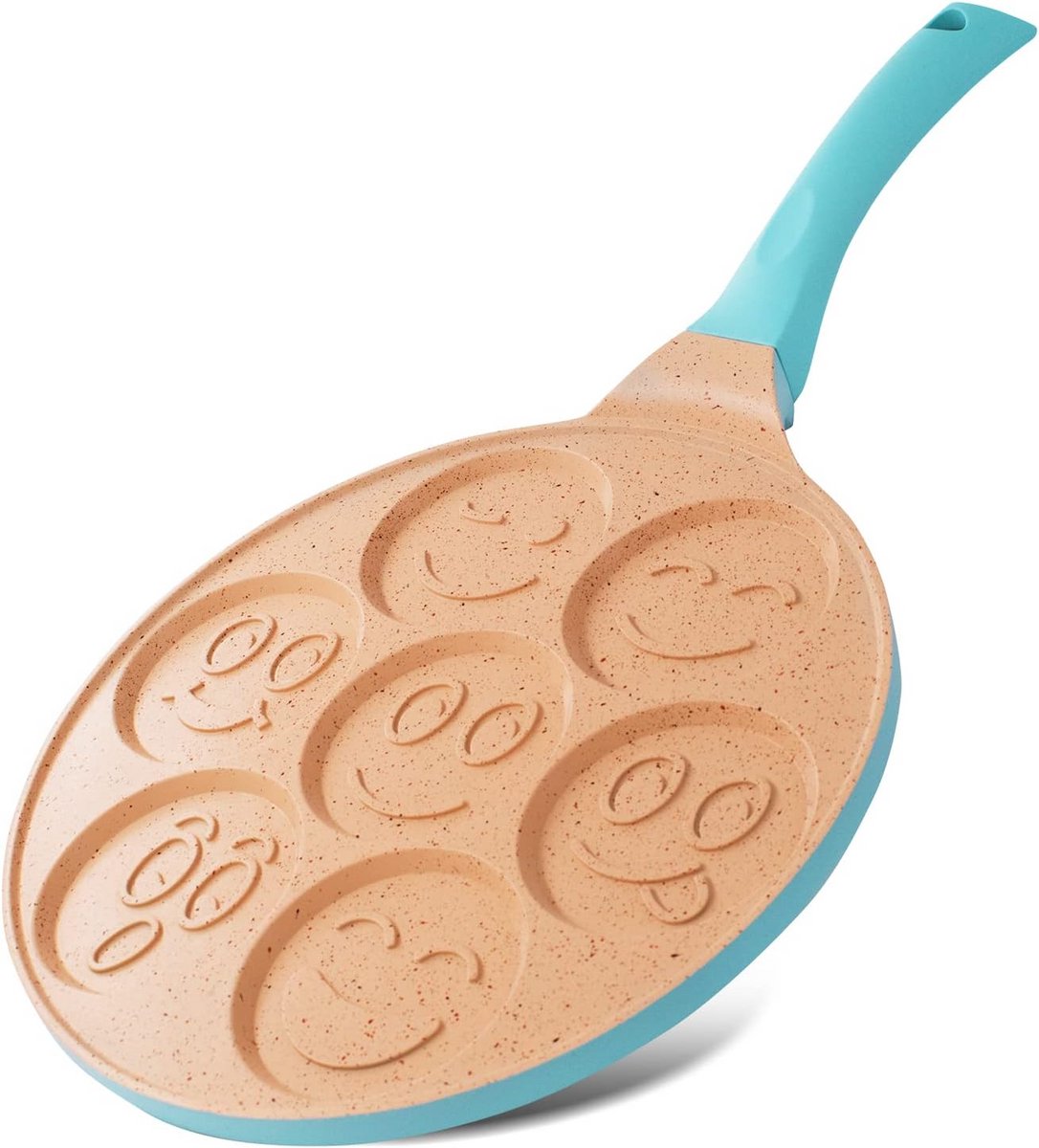 Pannenkoekenpan 7-gaten 26 cm - Smiley gezichten - anti-aanbaklaag - inductie geschikt - lichtgewicht aluminium - mini pannenkoeken