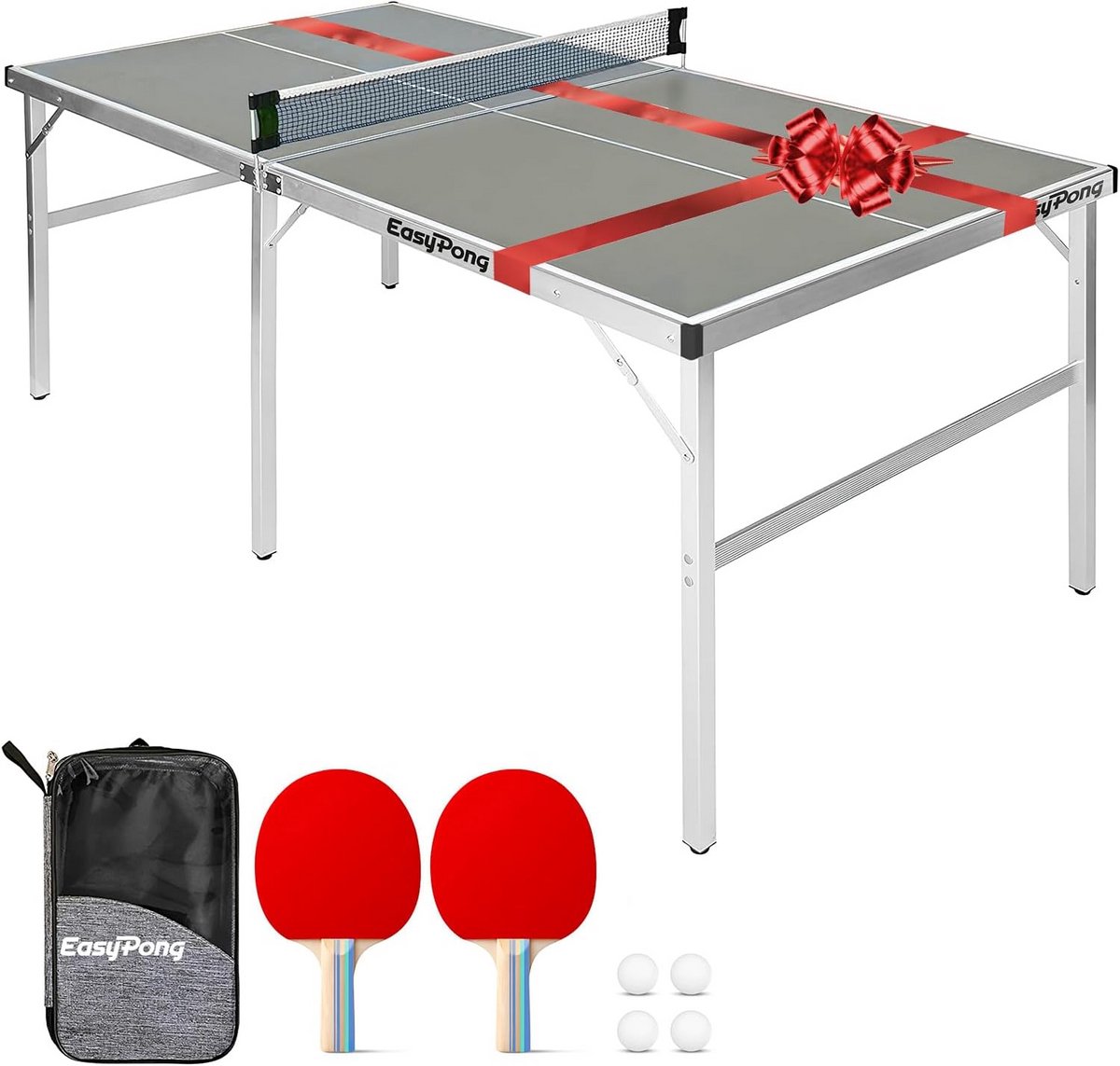 Ping Pong Tafel 182x91cm | Premium Kwaliteit | Lichtgewicht en Draagbaar | Stabiliteit voor Binnen en Buiten | Inclusief 2 Peddels en 4 Ballen | Tafeltennis