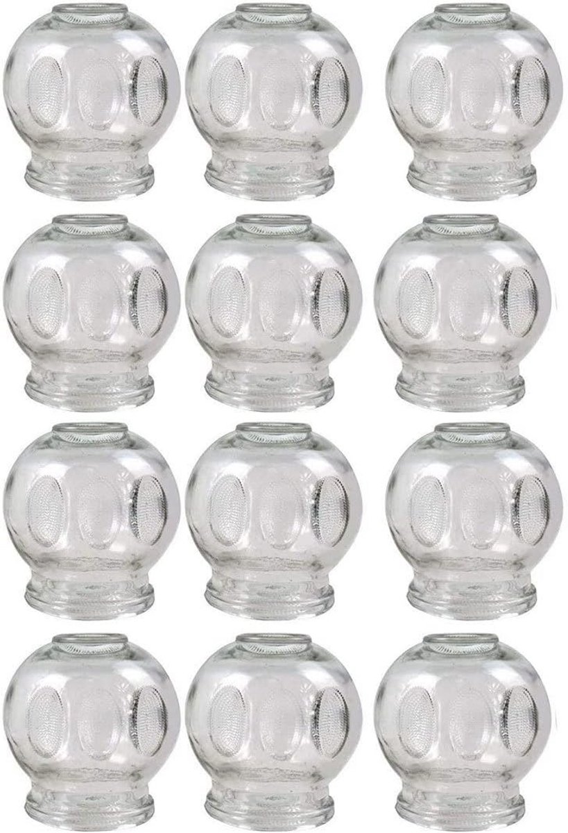 Set van 12 cupping glazen voor vacuüm massage - 7 cm diameter, 8 cm hoogte