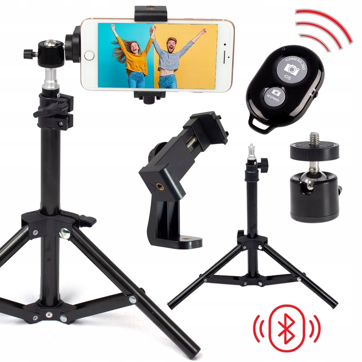 Verstelbaar Mini Statief met Telefoonhouder, Kogelkop & Bluetooth Remote
