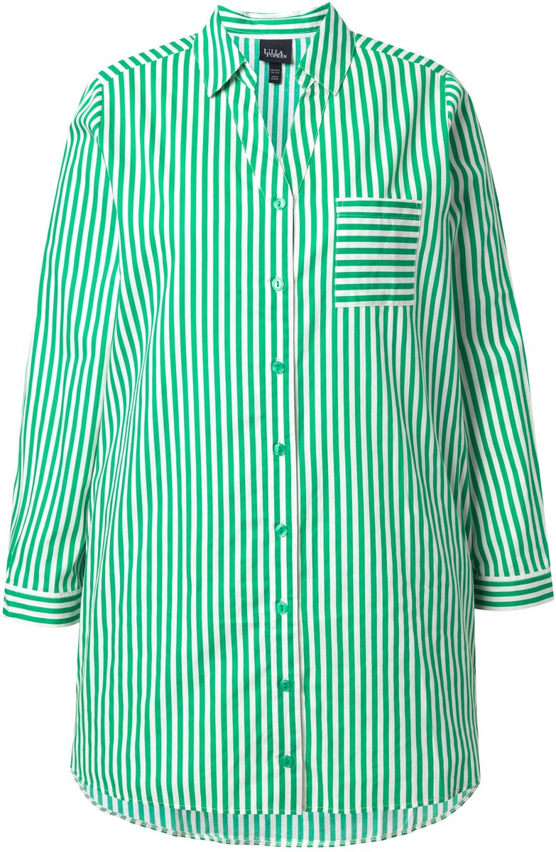 Ulla Popken - Dames - Overhemdblouse strepen overhemdkraag A-lijn lange mouw - Smaragdgroen - Maat 42+