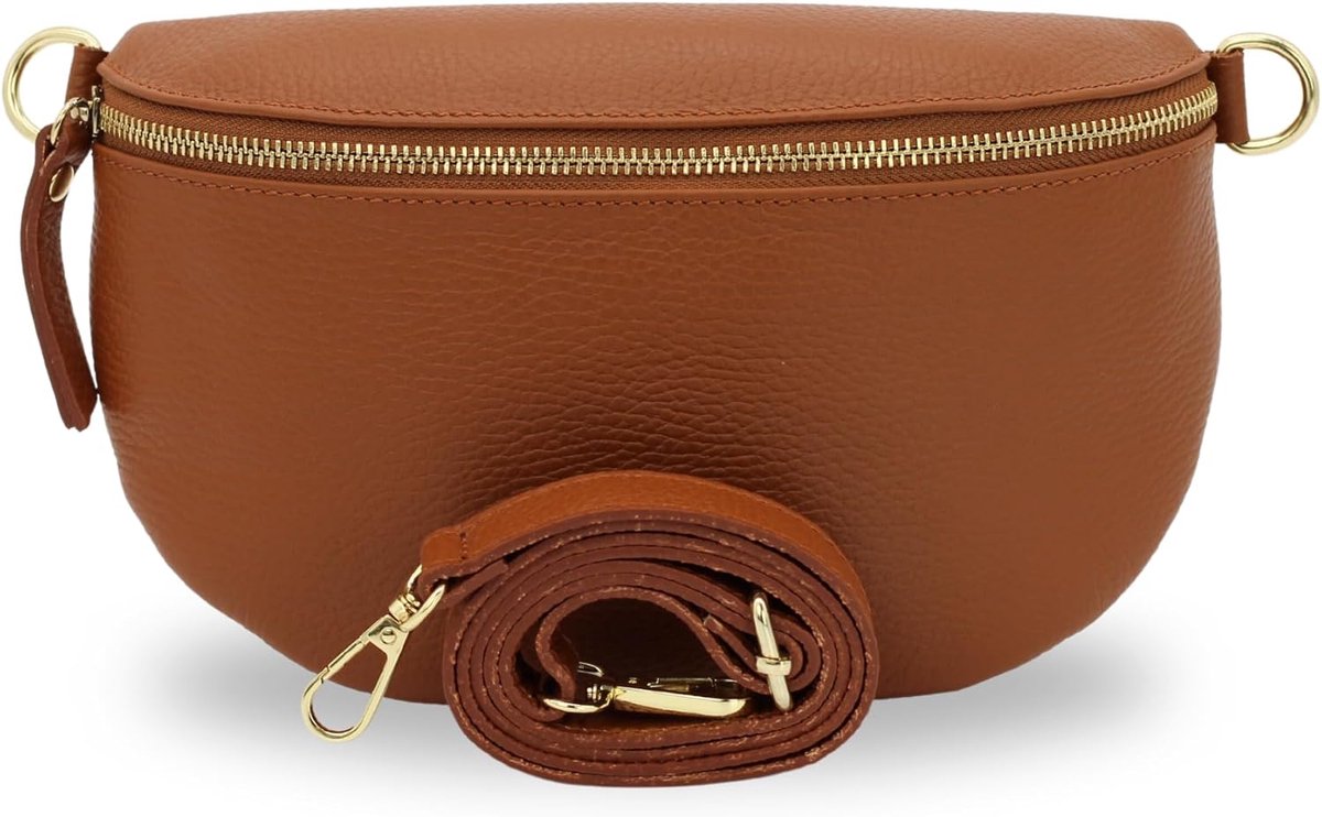 BELCHOME Sahel heuptas voor dames, handgemaakte schoudertas en crossbodytas van echt leer met brede leren riem en extra schouderband met patroon, stijlvolle heuptas met twee ritssluitingen, gemaakt in Italië, Bruin