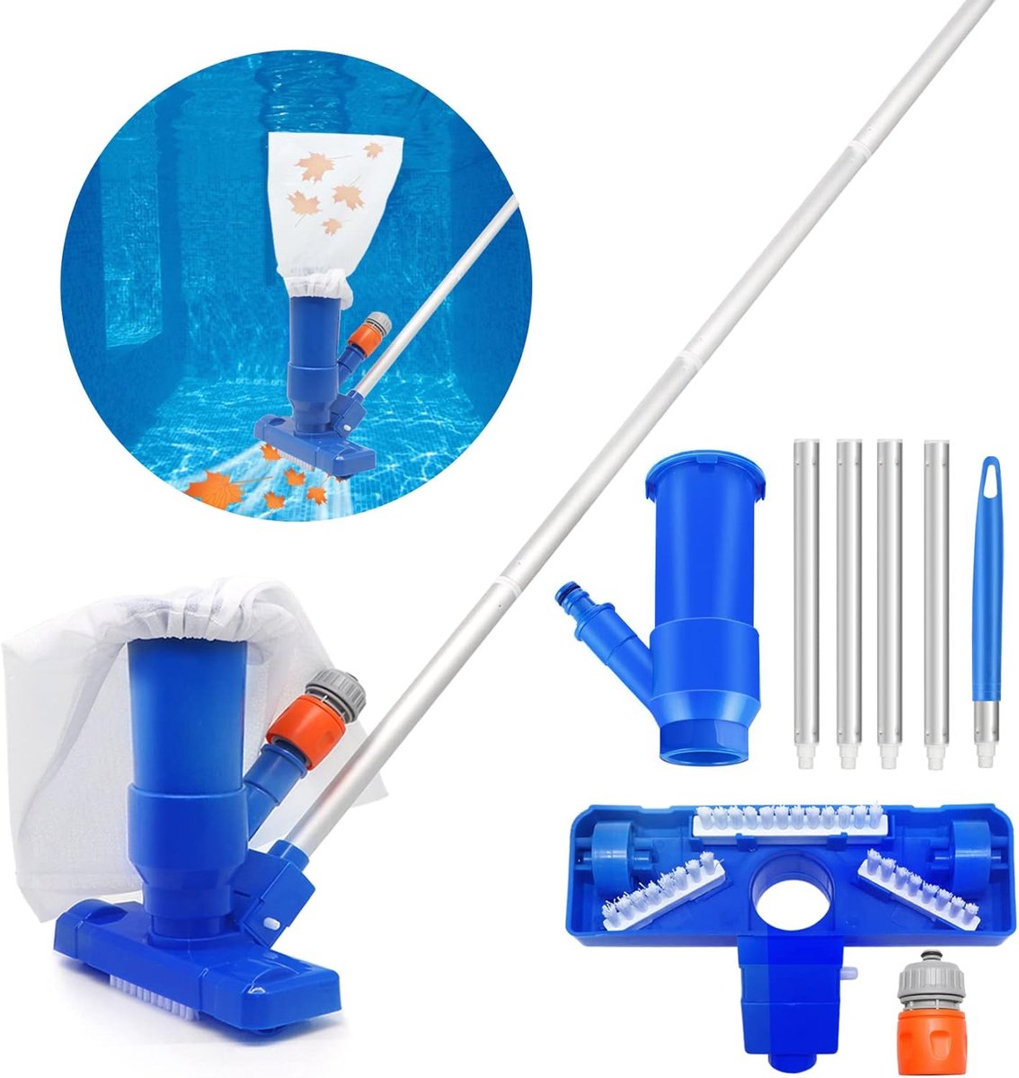 Pool Vacuum Cleaner - Pool Cleaning Set - Pool Leaf Vacuum Cleaner met Borstels - Pool Care Set met Ultra-Dunne Filterzak voor het Schoonmaken van Zwembaden - Spa - Aquarium