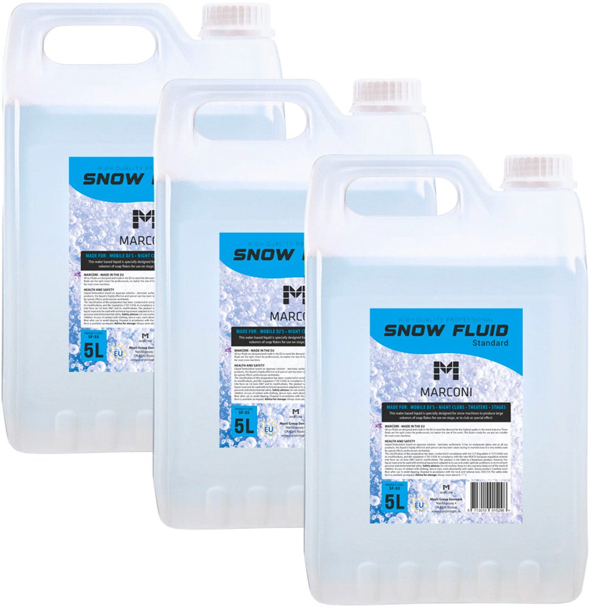 Marconi 3 X 5L Sneeuwvloeistof - Sneeuwmachine Vloeistof - Special Effects Sneeuwvloeistof - 3 X 5 Liter - Voor Feest En Evenement - Geproduceerd In De EU