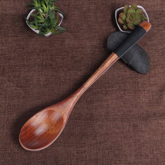 AOOSY Houten lepel, 4-delig Japanse stijl ronde handgemaakte Nanmu houten soeplepel met korte steel voor kinderen, rijst en dessert, keukengerei voor maaltijden
