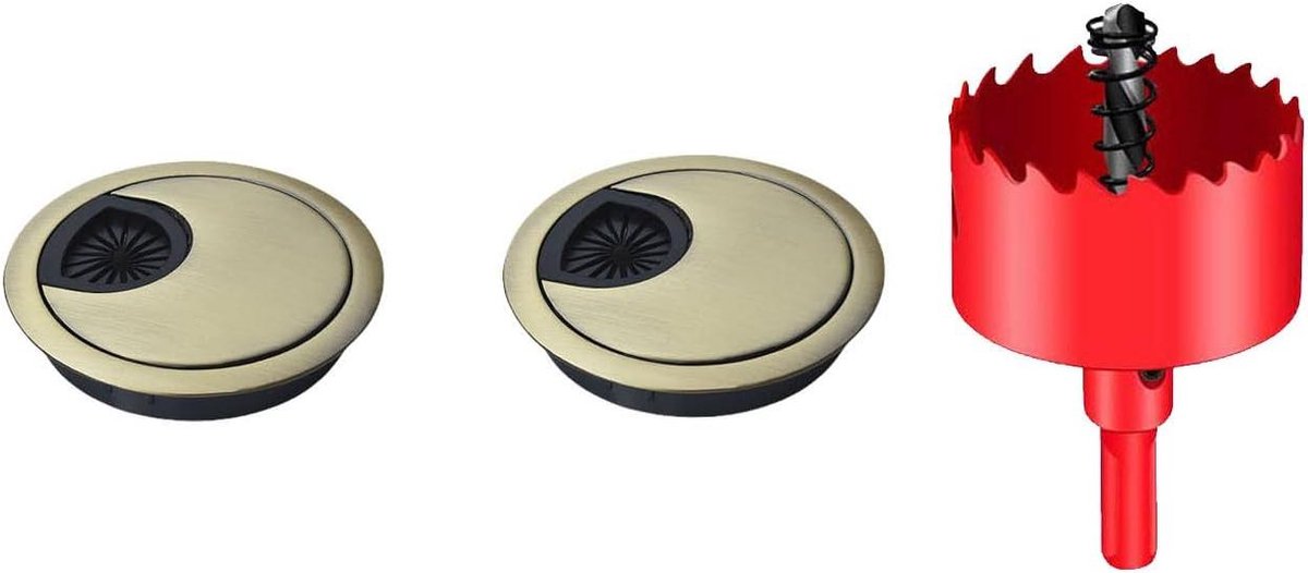 CSGoods - Bronzen bureau kabeldoorvoer voor het organiseren van kantoor- en thuiswerkplek kabels met 2 stuks 60 mm en 1 gatenzaag