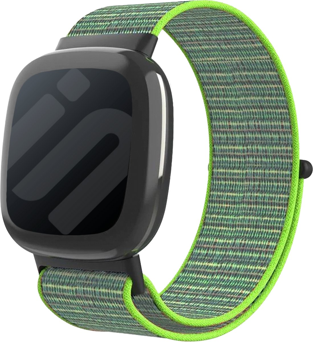 Strap-it Smartwatch bandje nylon met klittenband - Geschikt voor Fitbit Versa 4 / Fitbit Sense 2 - blauw/lime