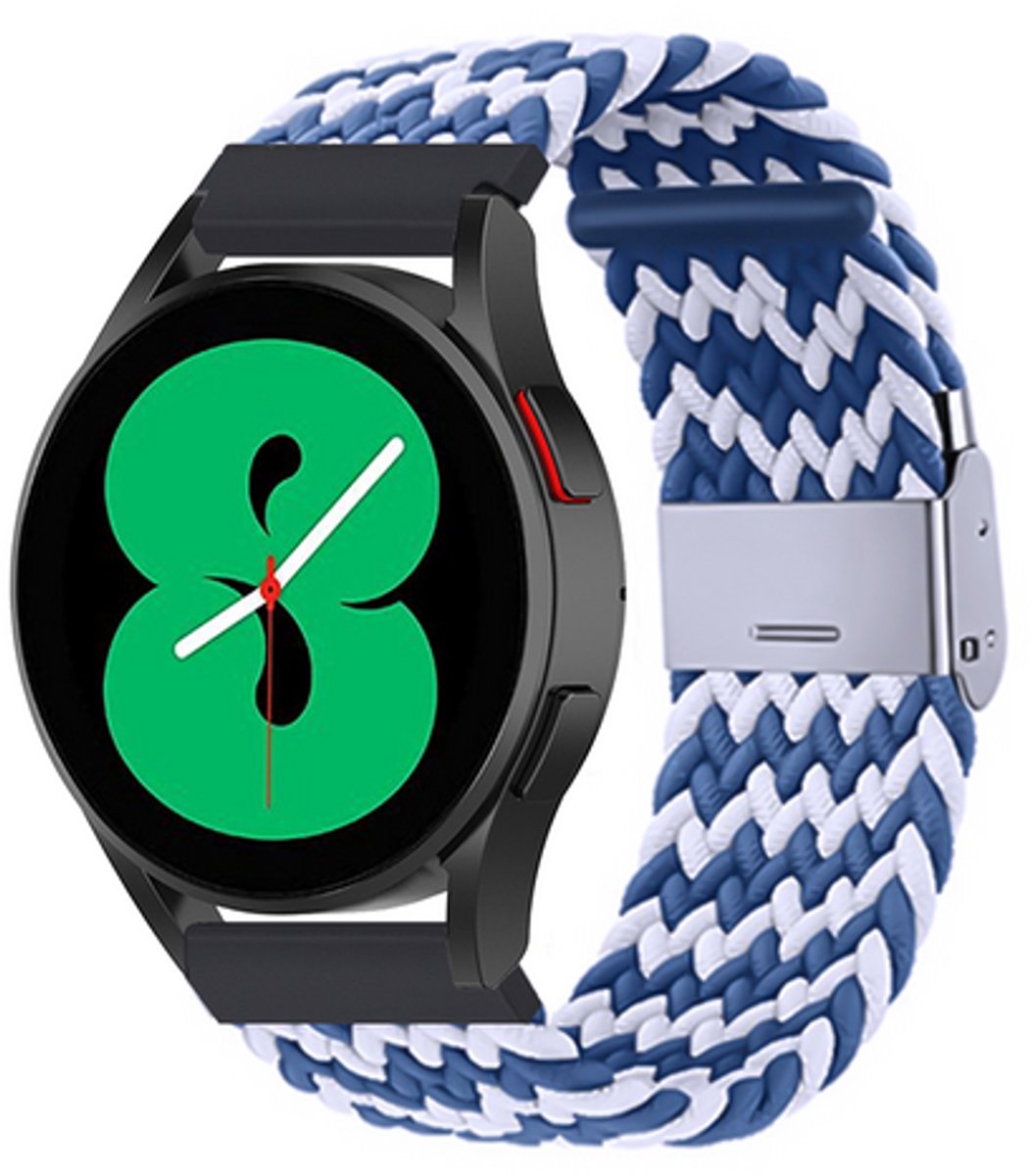 By Qubix - Braided nylon bandje - Blauw / wit - geschikt voor Huawei Watch 5 - 46mm