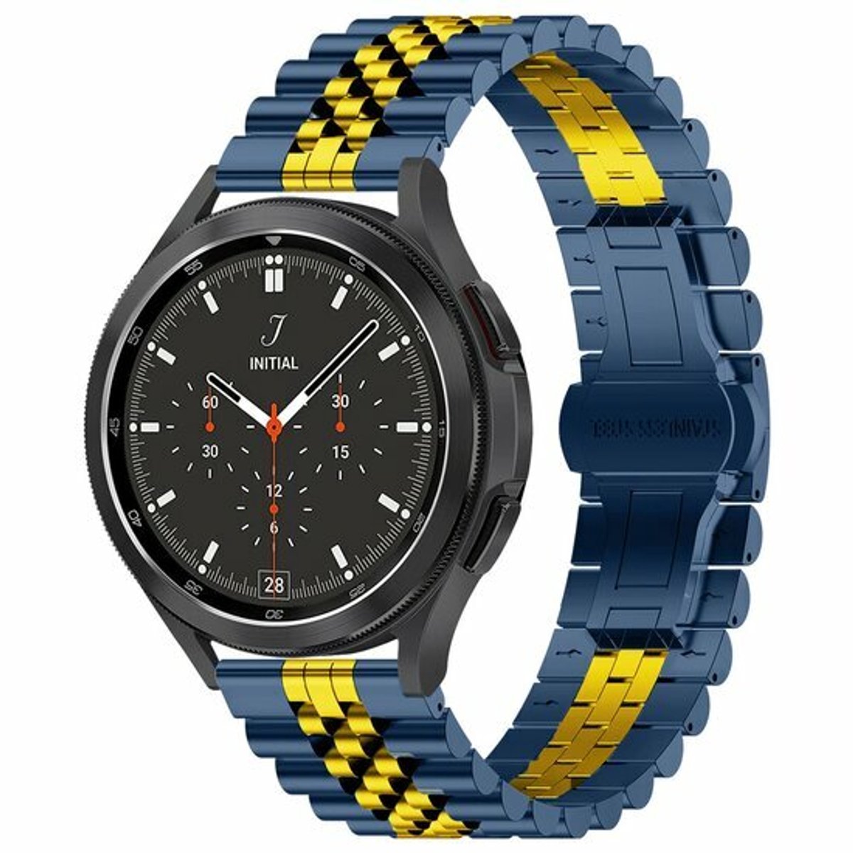By Qubix - Stalen band - Donkerblauw met goud - geschikt voor Huawei Watch 5 - 46mm