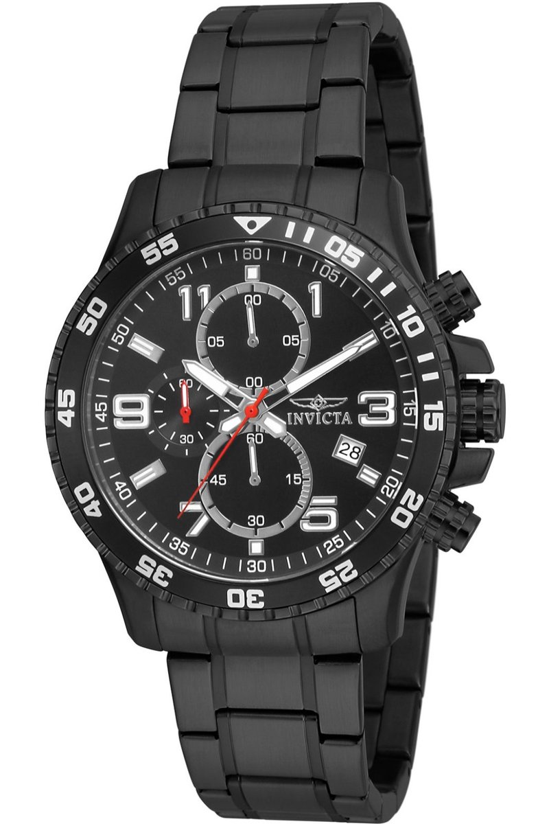 Invicta Specialty 16933 Heren Horloge - Waterdicht - Analoog - Quartz Uurwerk - Roestvrij Staal met zwarte Wijzerplaat - 45mm
