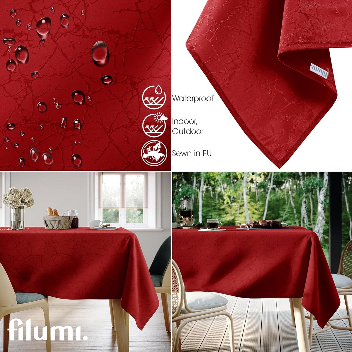 Rood Tafelkleed 110x140 cm - Waterafstotend - Binnen & Buiten - Jacquard Marmerpatroon
