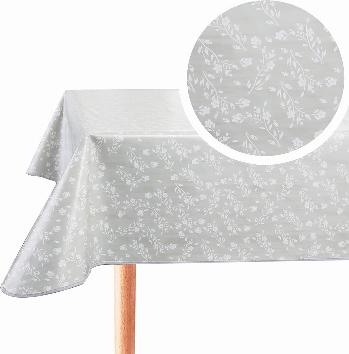 Rechthoekig PVC Tafelkleed 140x240 cm Lichtgrijs - Afneembaar Huishoudelijk Tafelkleed