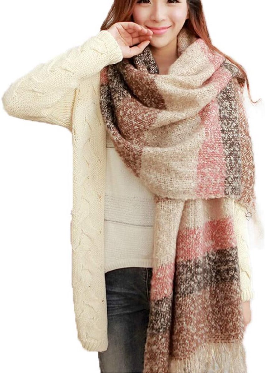 Oversized geruite sjaal 200 cm dames - extra lange winter sjaal