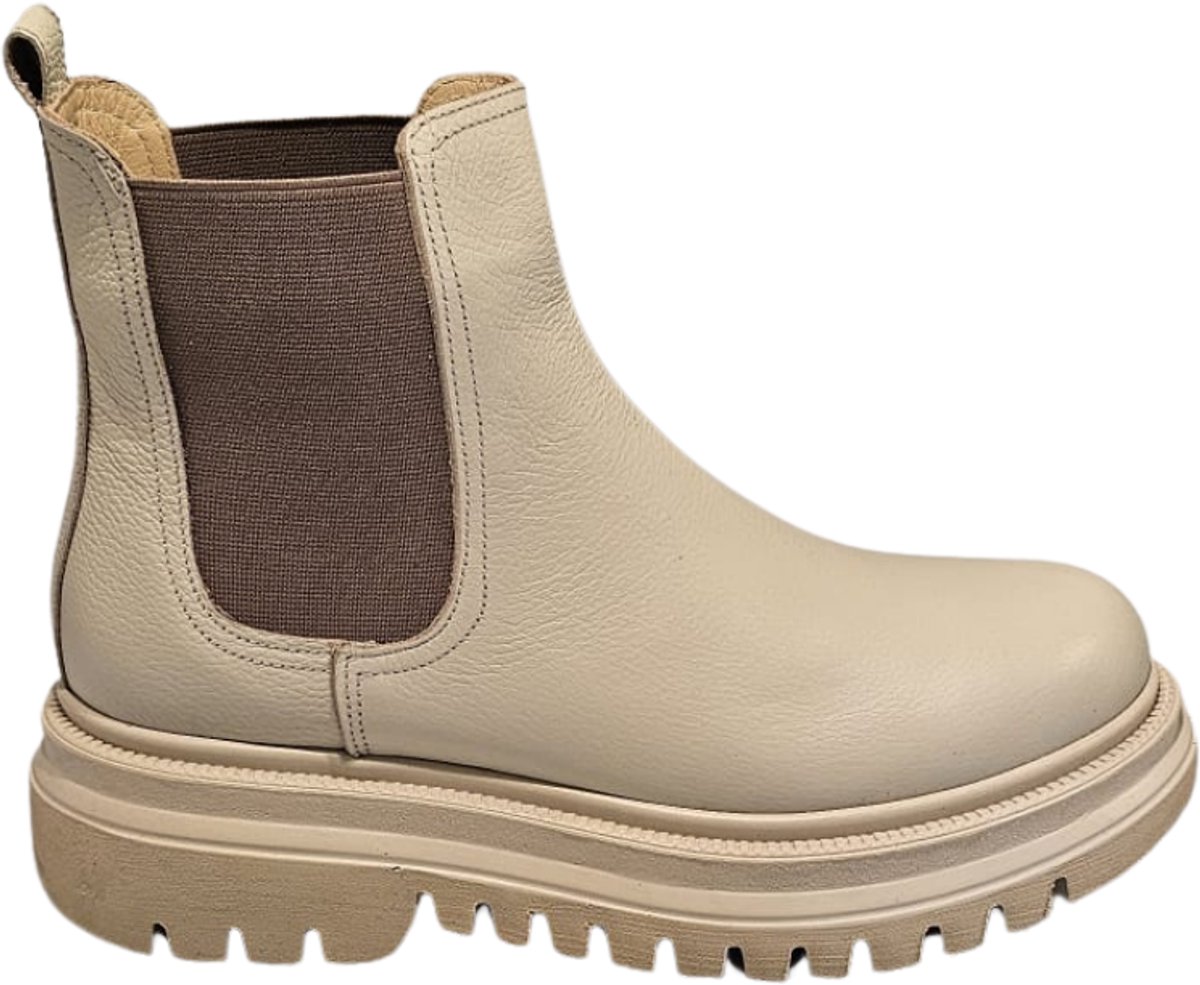 Berussa-Dames- Laarzen-Beige Leren Chelsea Boots voor Dames – Chunky Enkellaarsjes met Grove Zool – Premium Leder – Beige 36-40