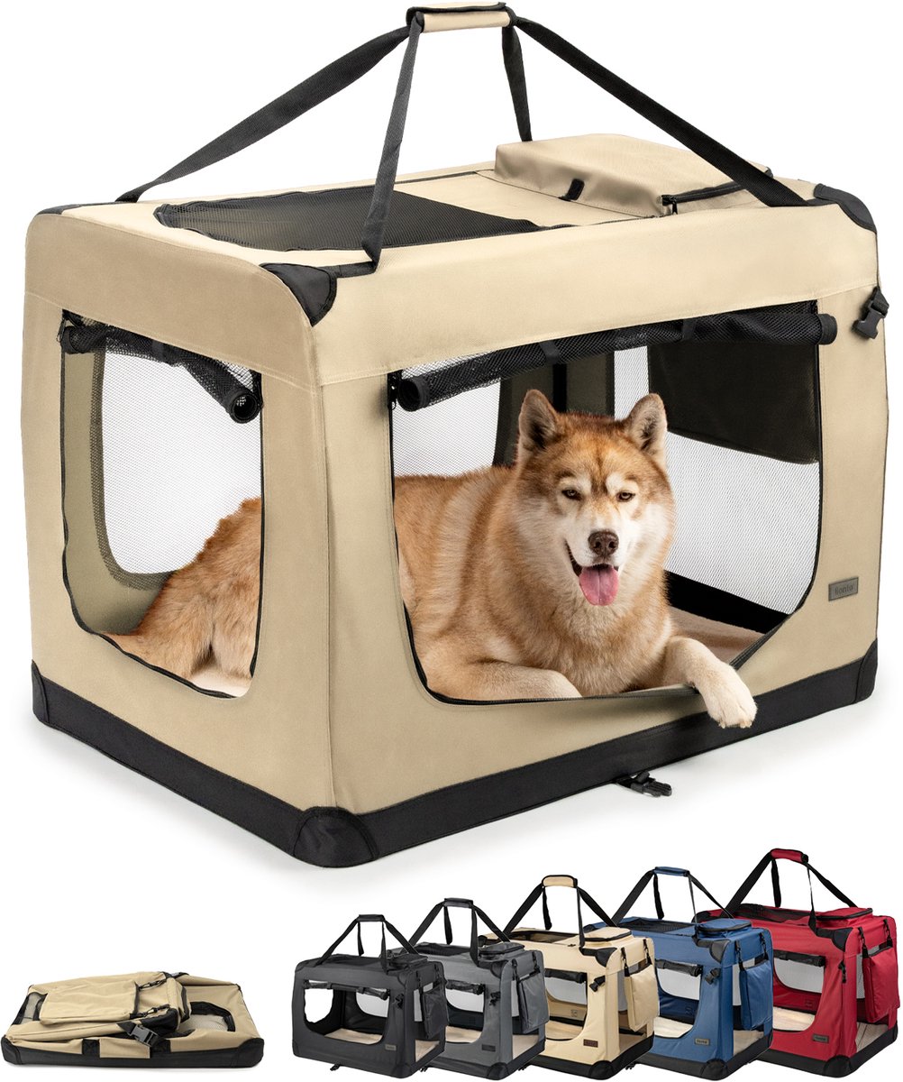 lionto transportbox, opvouwbaar, stevig & met kussen, 101x69x70 cm beige