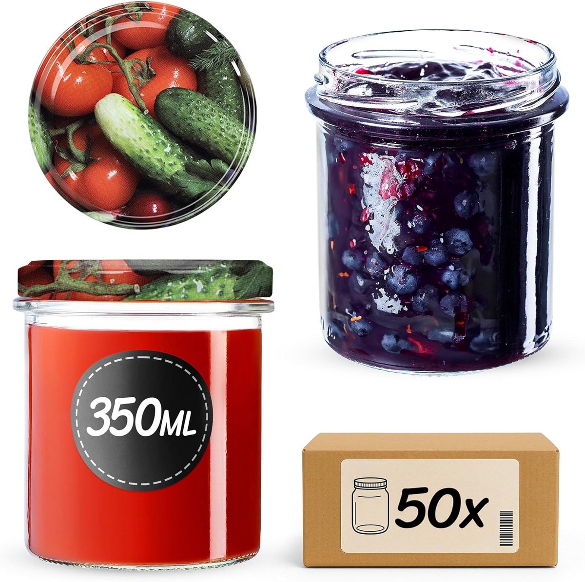 50 Stuks 350 ml Glazen Potten met Schroefdeksel voor Bewaren en Cadeaus