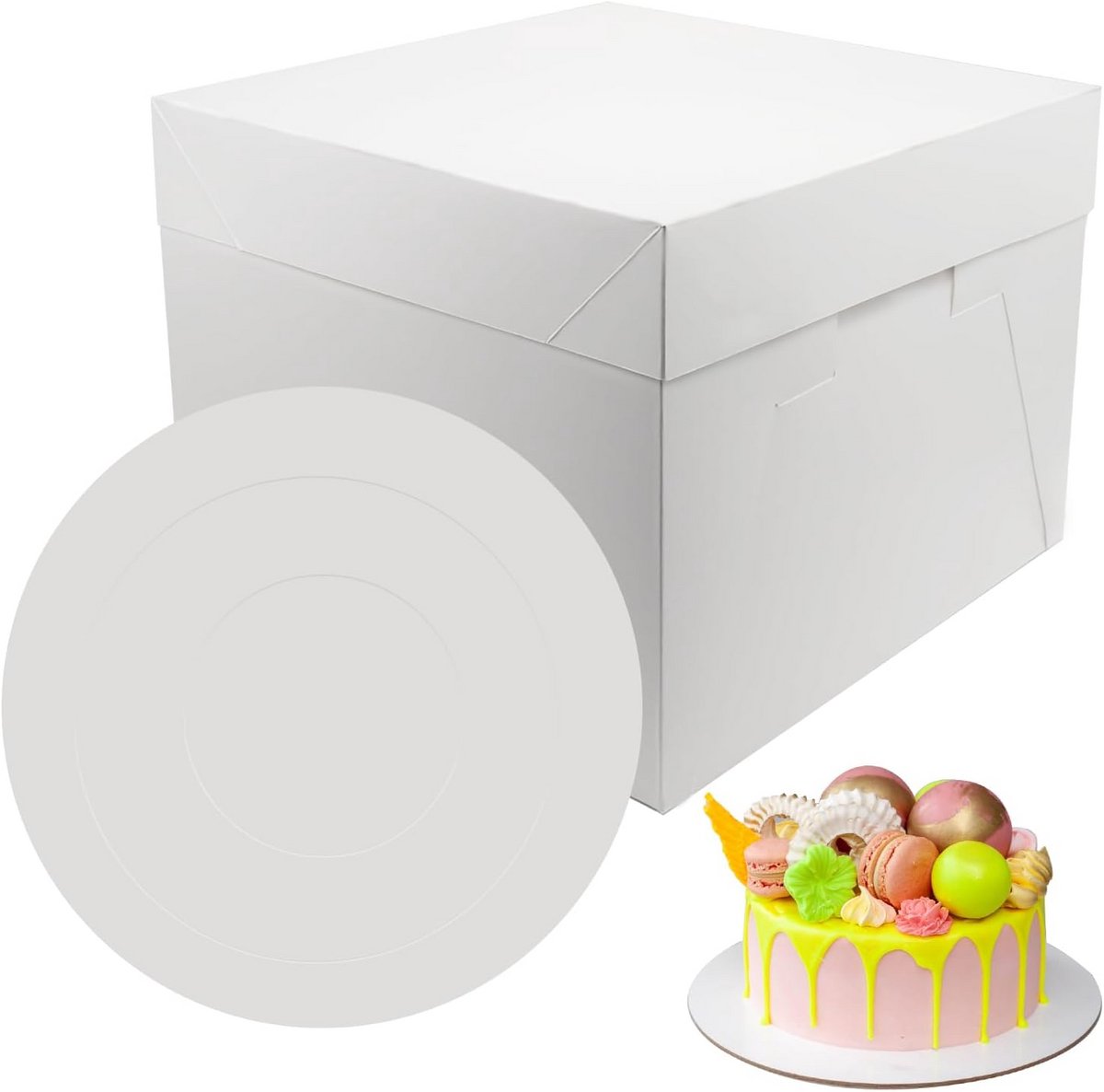4-delige Witte Taartdozen met Taartplank 30x30x20 cm voor Taarttransport