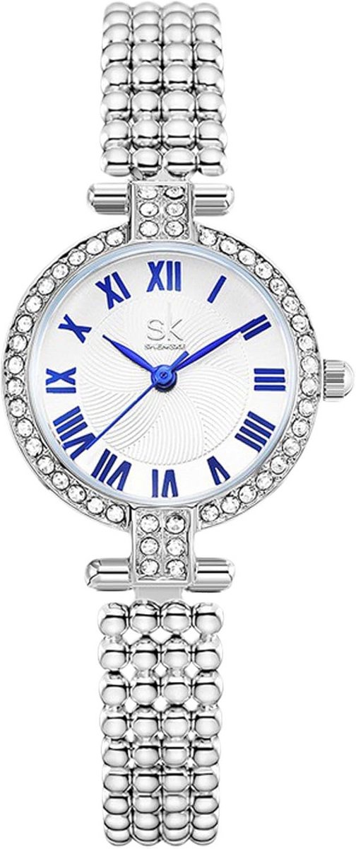 Elegante Dameshorloge met Parelarmband, Klein Vintage Analoog Kwarts Horloge