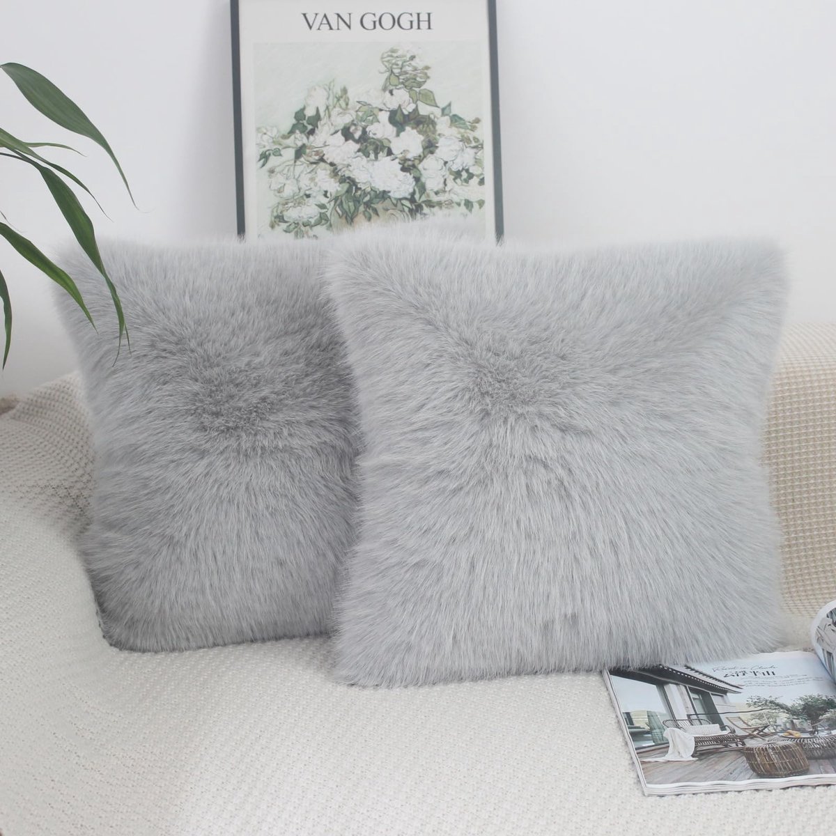 IMPERATORIS® Kussenhoes/Kussensloop Pluche voor Woonkamer Kussen 45 x 45 cm - Fluffy Sierkussen- Cushion Cover Set van 2 grijs - decoratieve kussenhoezen
