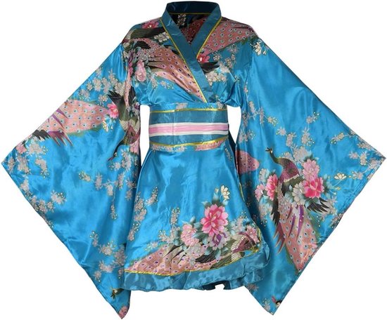 Japans kimono-kostuum voor dames, lang pak met traditionele bloemenprint, Yukata-badpak met riem Obi, marineblauw, One Size