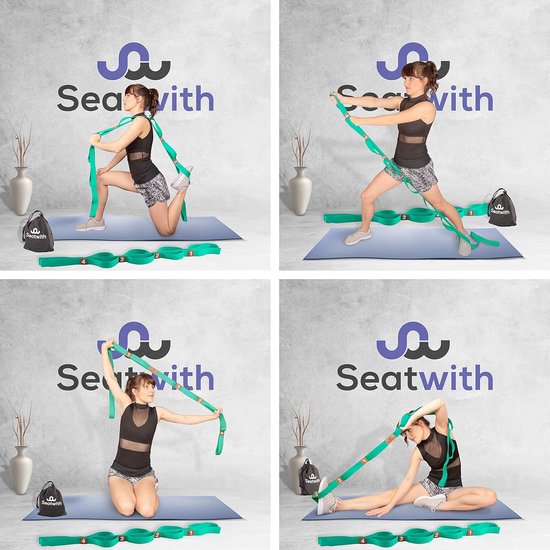 Yogariem met 10 lussen - 200 cm - Stretching riem voor yoga, pilates en fysiotherapie - Katoen-polyester - Met draagtas en trainingshandleiding — afbeelding 3