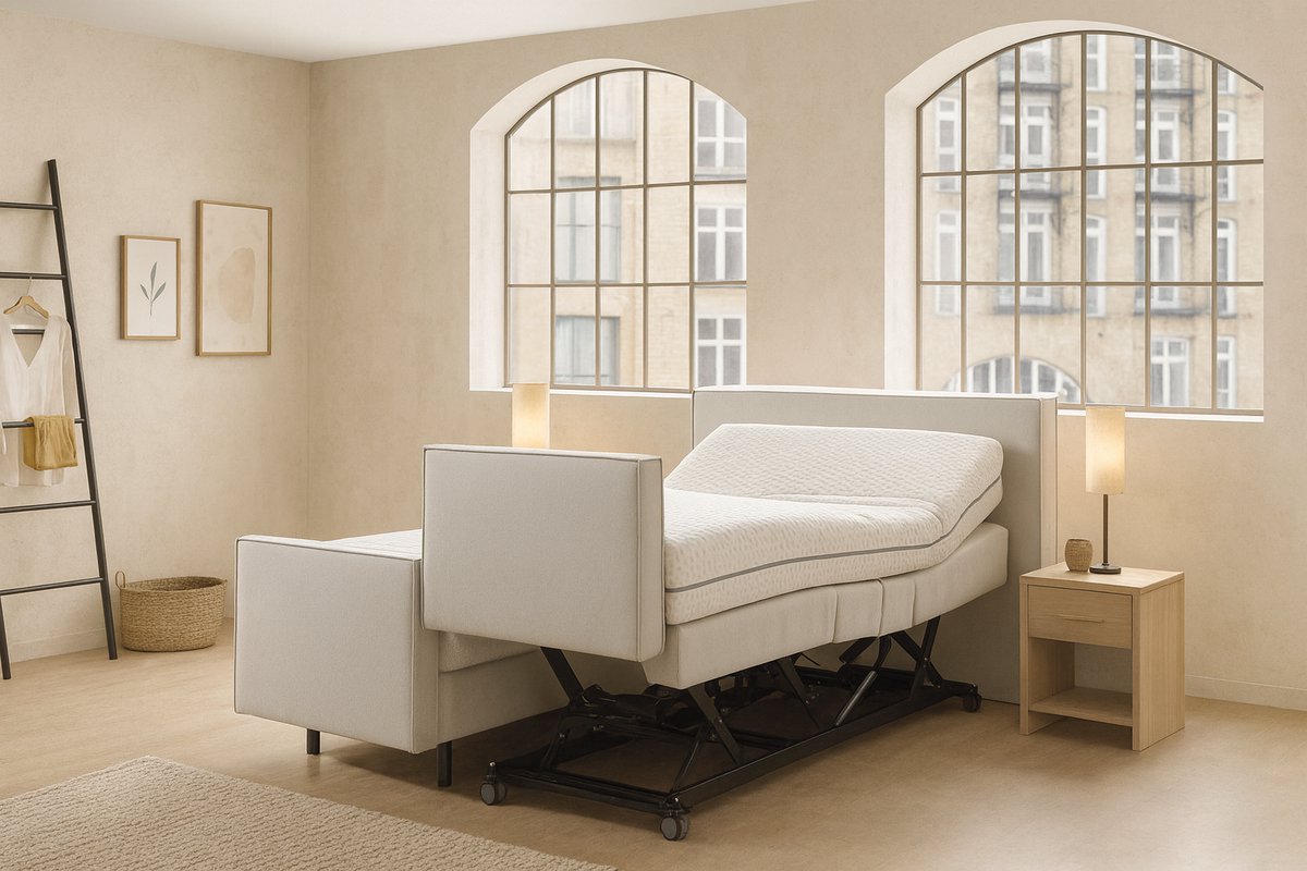 Lecce Hoog Laag Bed 2 Persoons/ Verzorgingsbed /Seniorenbed Elektrisch Verstelbaar 140x220 cm Wit/Montage optie/Made in NL