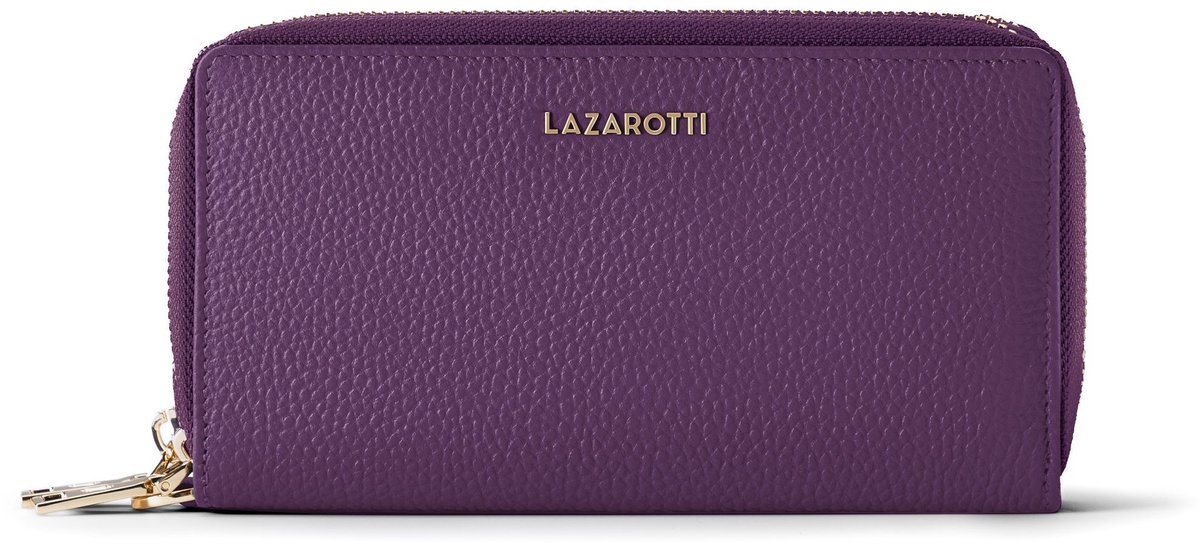 Lazarotti portemonnee Bologna Leather Double Zip Around Wallet Purple paars
