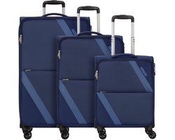 American Tourister Star Max 4 wielen Kofferset 3-delig met uitbreidingsplooi - Zachte bagage - TSA slot - navy-blue