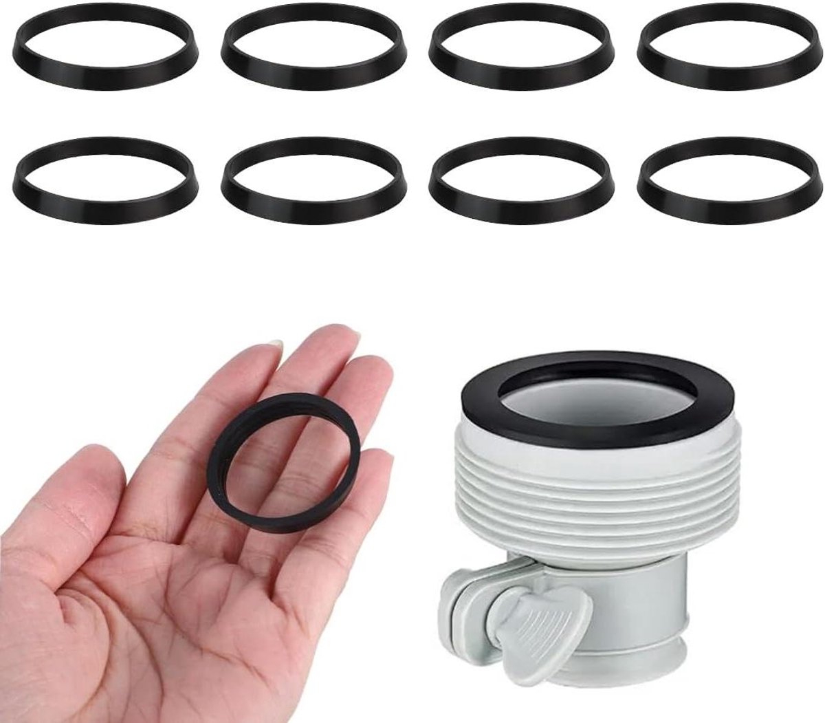 Ronte - Rubberen O-ringen voor gootsteen afvoer 8 stuks - zwart - geursensor - keukenkraan