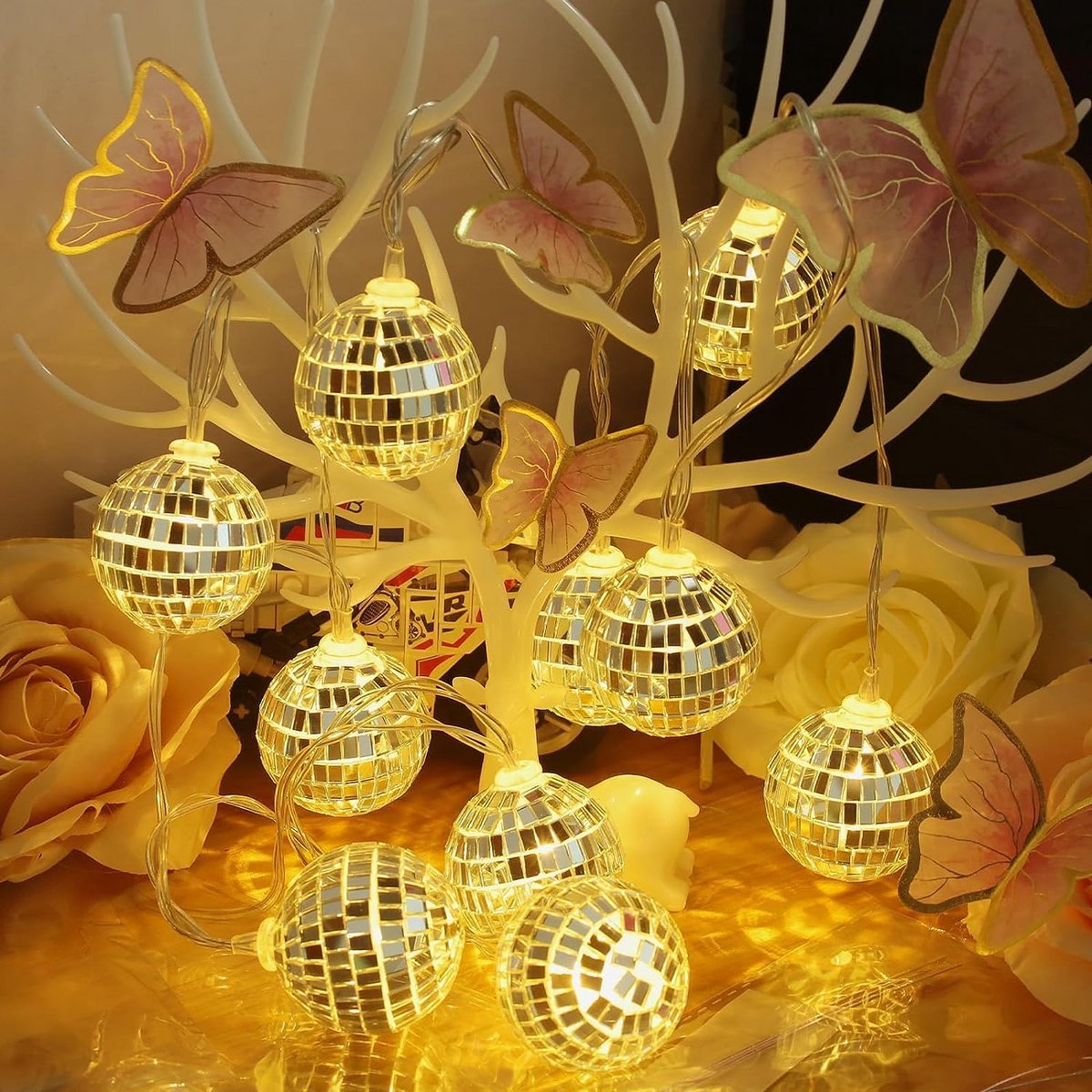 10 LED hangende disco lichten zilver - spiegel effect voor feestelijke sfeer