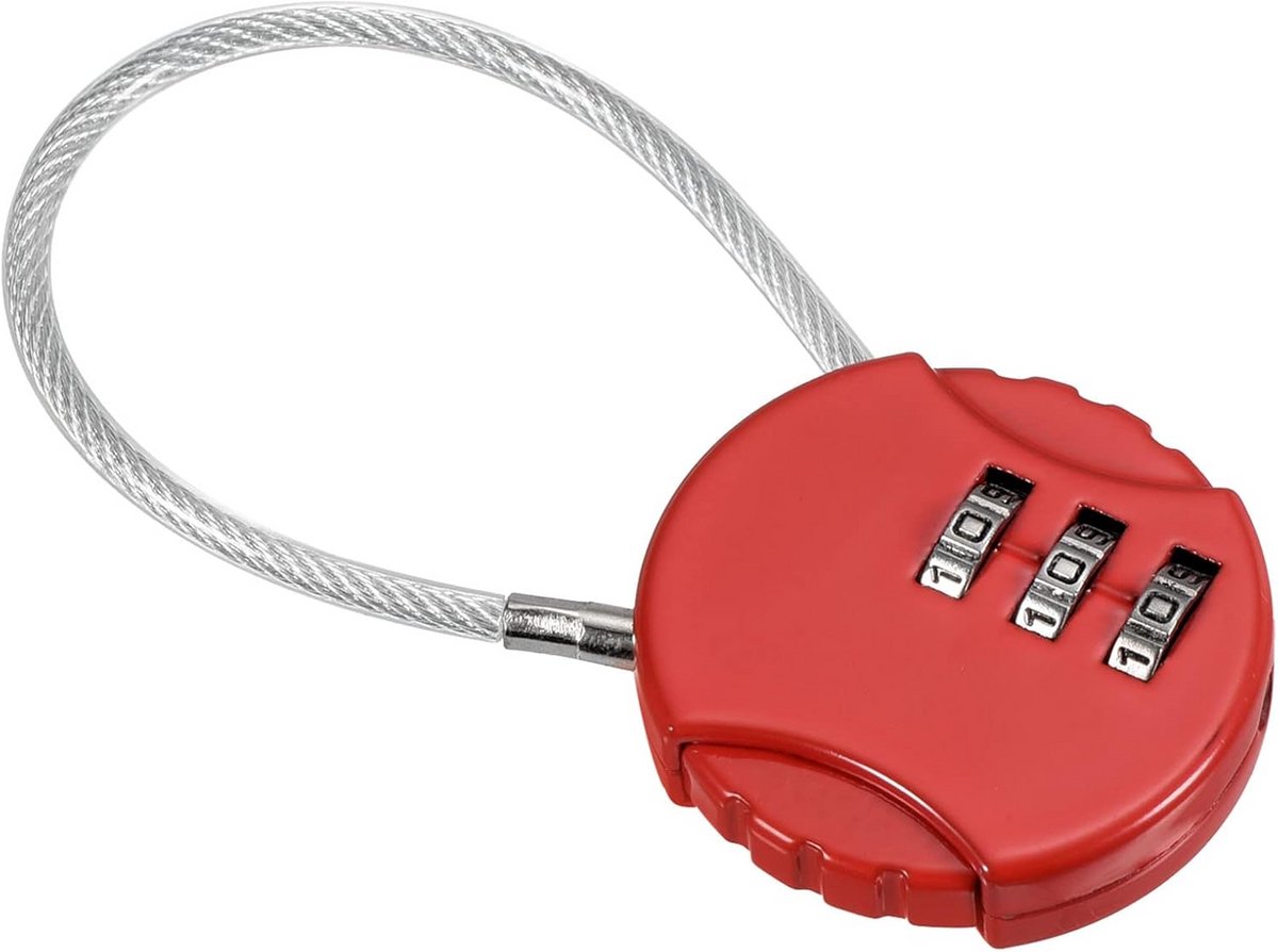 Combinatieslot met Draadkabel 4,7 Inch - 3-Cijferige Code - Waterdicht - voor Kluis - Hek - Koffer - Rood