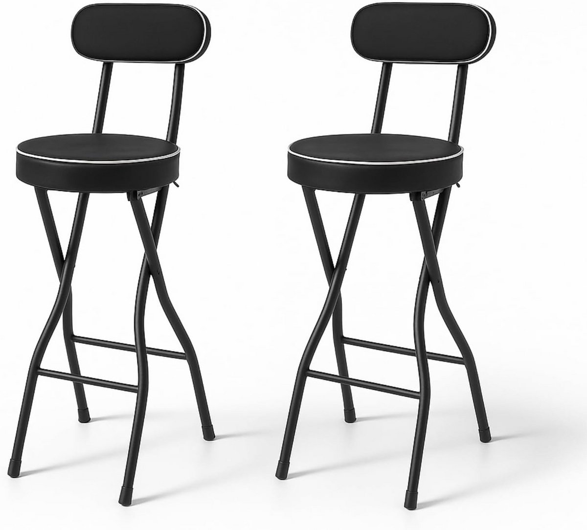 Set van 2 Inklapbare Barkrukken met Rugleuning 65 cm Hoog Zwart