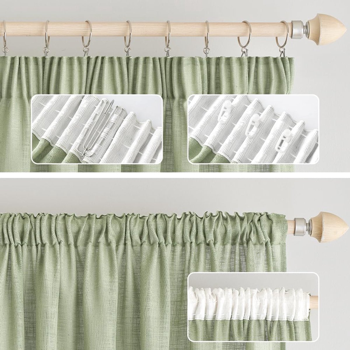 Unyqoos Moderne semi-transparante linnenlook gordijnen voor elke kamer groen