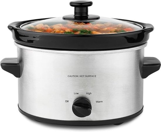 RVV® Slowcooker met timer - Slowcooker - Crockpot - Zilver - 25cm x 25cm x 20cm
