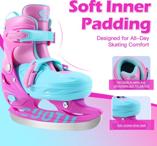 Suotu IJshockeyschaats - Verstelbaar - Schaatsen meisjes en jongens - Maat: EUR 32-36 - Roze/Paars - M