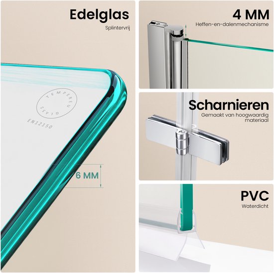 EMKE Paroi de Baignoire - Paroi de Baignoire Pliante en 3 Parties - 130x140 cm - Chrome - Verre de Sécurité Transparent 6 mm - Revêtement Nano - Profilé en Aluminium - Pare-baignoire