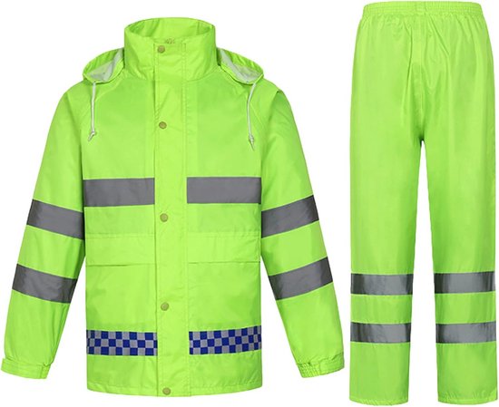 Taoyoule Waterdichte jas en broek voor heren, set regenpakken, waterdichte viskleding met capuchon, regenuitrusting, werkkleding, Groen, XXL