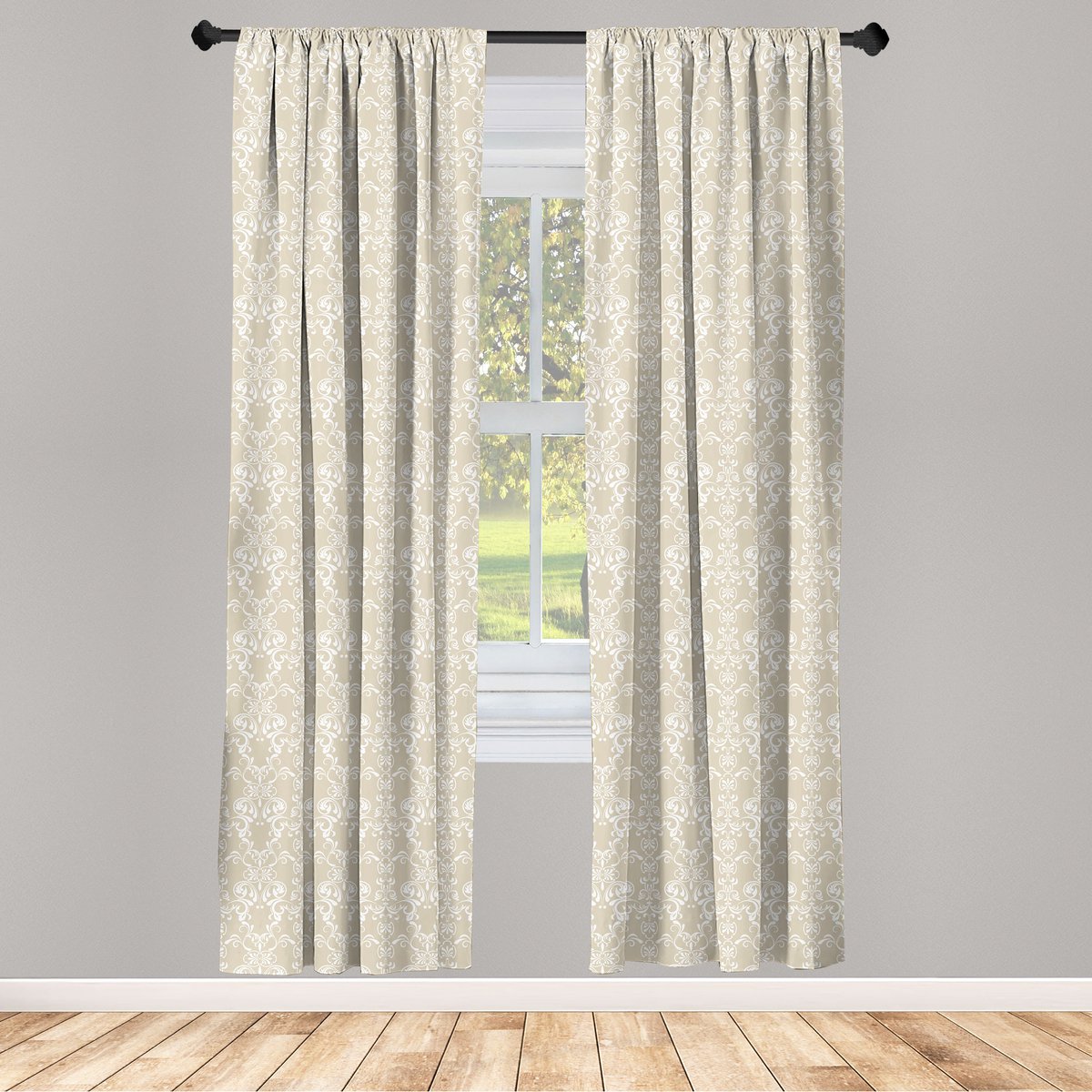 ABAKUHAUS Beige-wit Raamgordijnen – Set van 2 panelen 75×225 cm – halfverduisterende gordijnen, microvezels