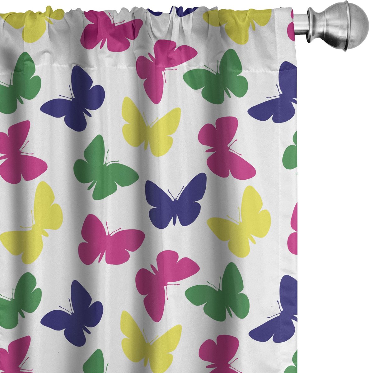 ABAKUHAUS Gordijnen met vlinders – 2-delige set 75x245 cm – Donkerblauw en geel Dunkelblau Gelb
