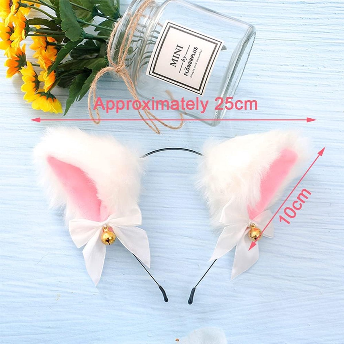 Gigicial Kattenoren Hoofdband - Witte Oren - Zacht Pluche Comfortabel Elastisch - 1 Stuk - Voor Verjaardagen Cosplay