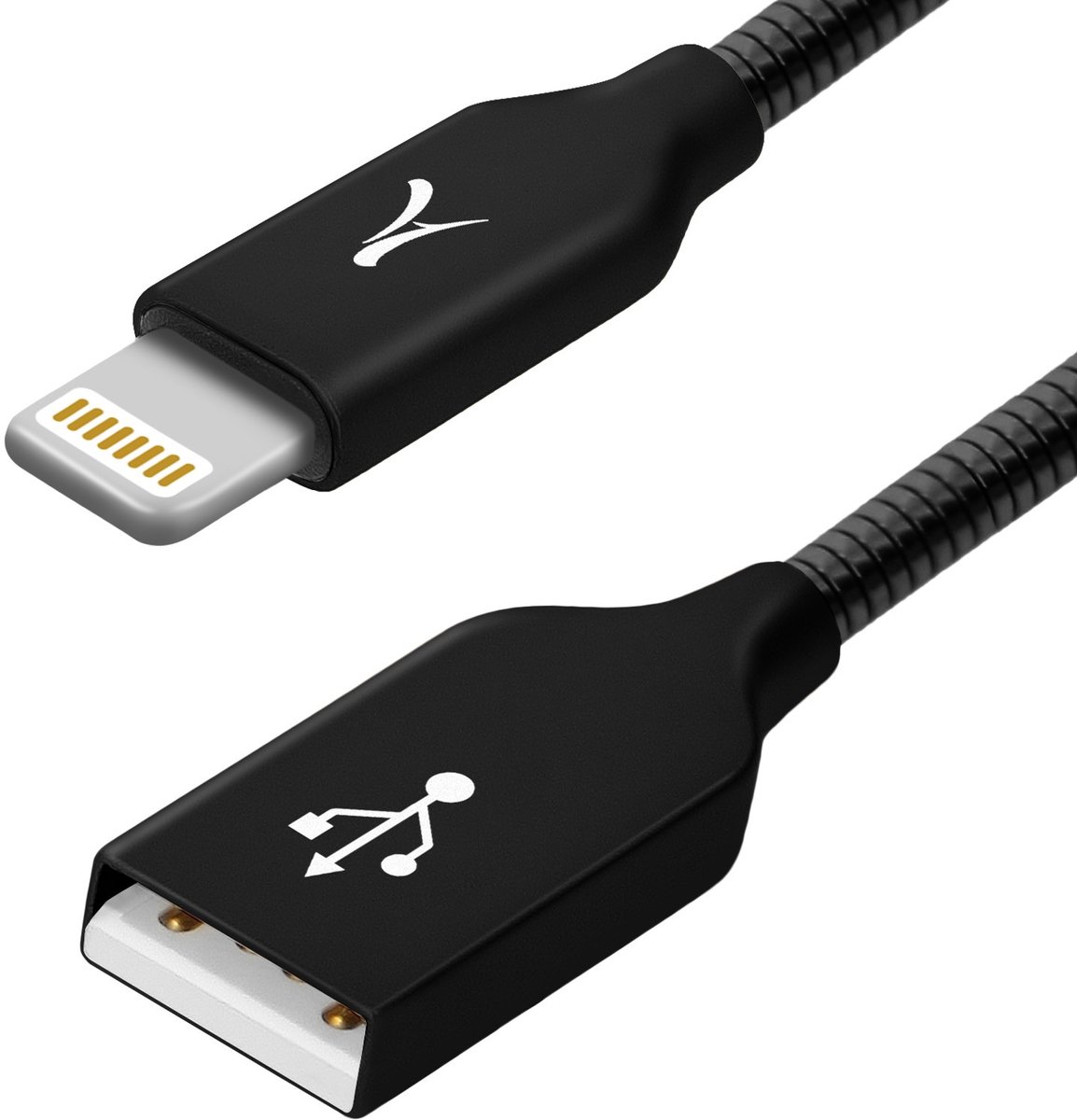 Akashi, Geschikt voor Apple iPhone iPad Ipod Lightning kabel onbreekbaar metalen Synchro Charge, Zwart
