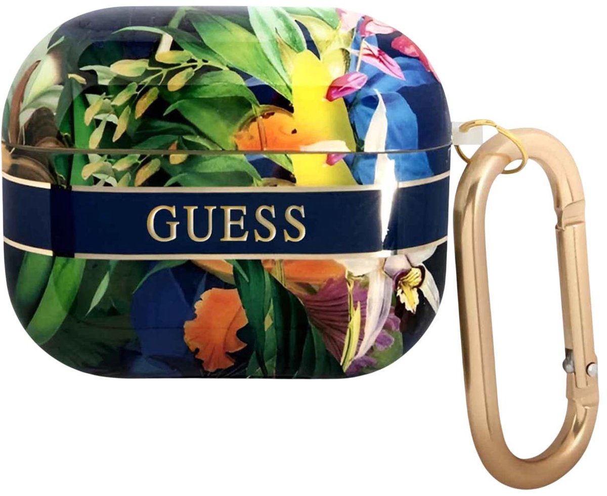 Guess TPU Flower Print Case voor Apple Airpods Pro 1 (1e generatie) - Blauw