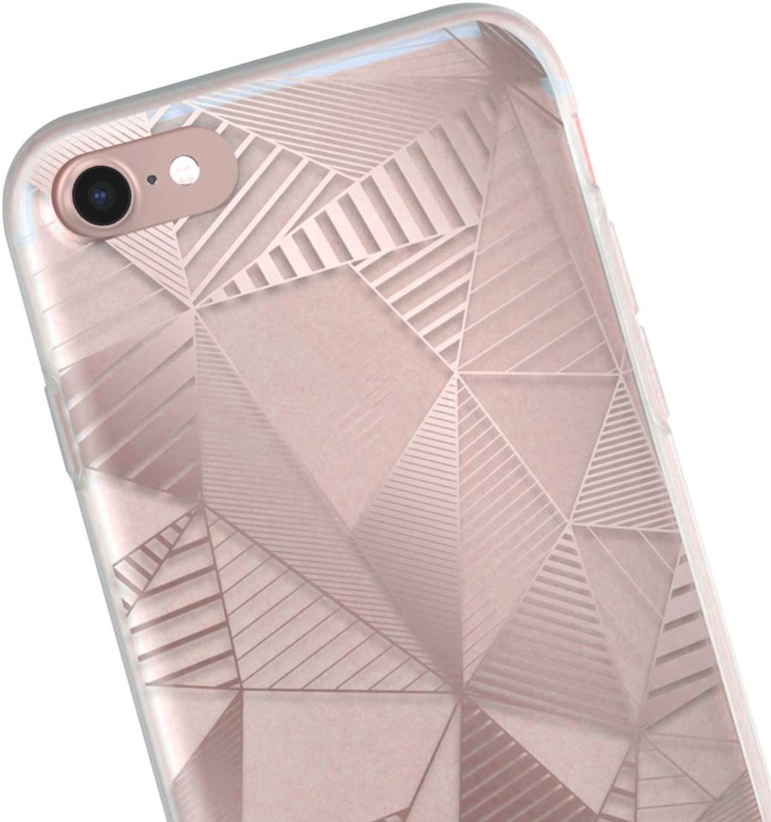 Bigben Connected, Hoesje geschikt voor iPhone SE 2020/8/7 - Semi-hardcase met Driehoekige Grafische Patronen, Transparant