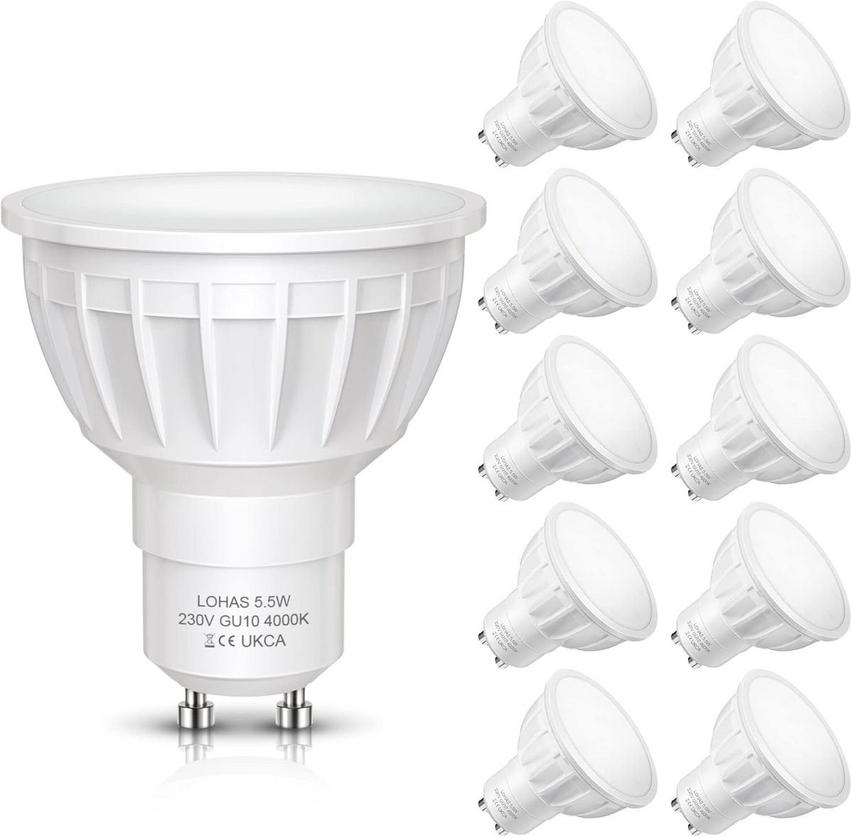 GU10 LED Lamp 5.5W, 4000K Natuurlijke Dag Wit, 500 Lumen, Niet Dimbaar, 10 Stuks