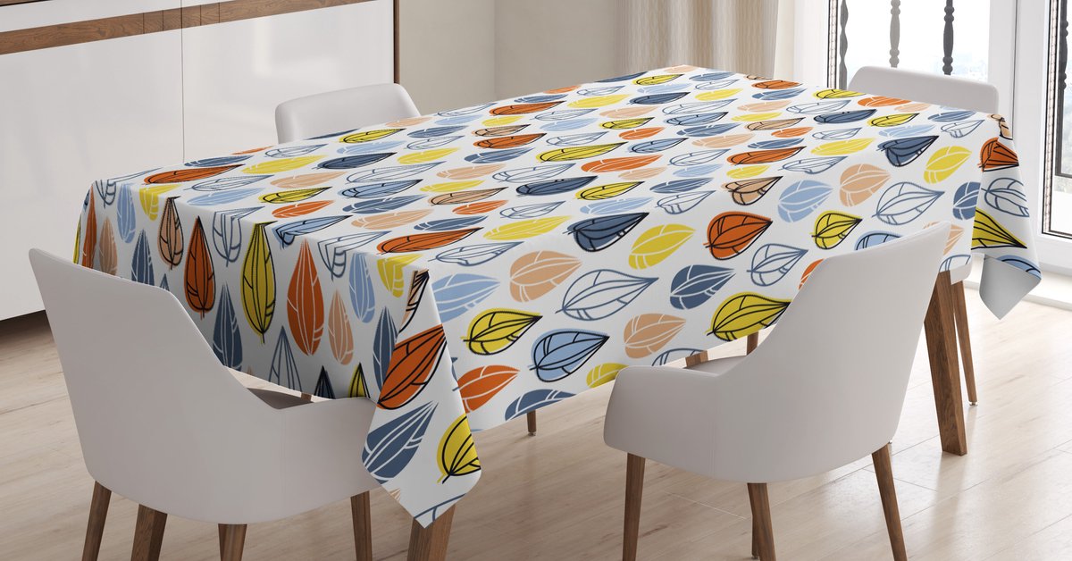 ABAKUHAUS tafelkleed – herfstbladeren – 140x240 cm – satijn, wit/multicolor