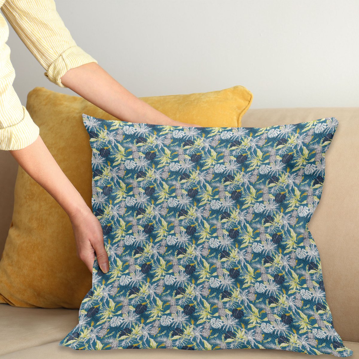 ABAKUHAUS Wendekreis Kussenhoes – 40×40 cm – Dubbelzijdig bedrukt – Zee blauw Meeresblau