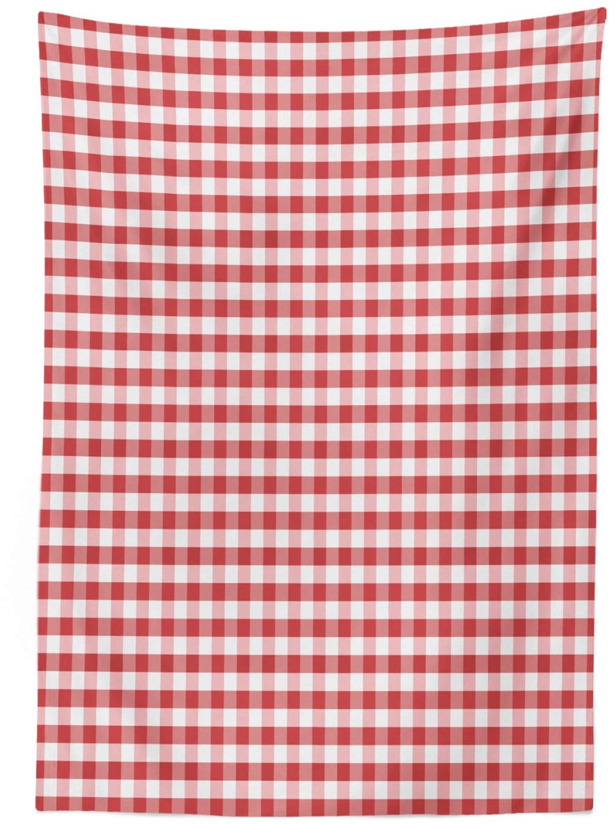 ABAKUHAUS Geruit tafelkleed – 140 x 200 cm, satijnmix, wit/koraalrood