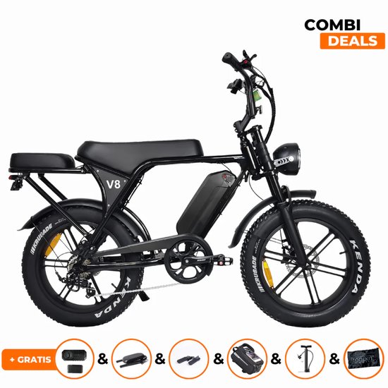 Ouxi V8 4.0 Zwart | Fatbike | 25km/u | 2025 edition | Hydraulische remmen | NFC Sleutel | incl. Alarm, zitje, telefoonhouder, fietspomp - Ouxi - €899,00