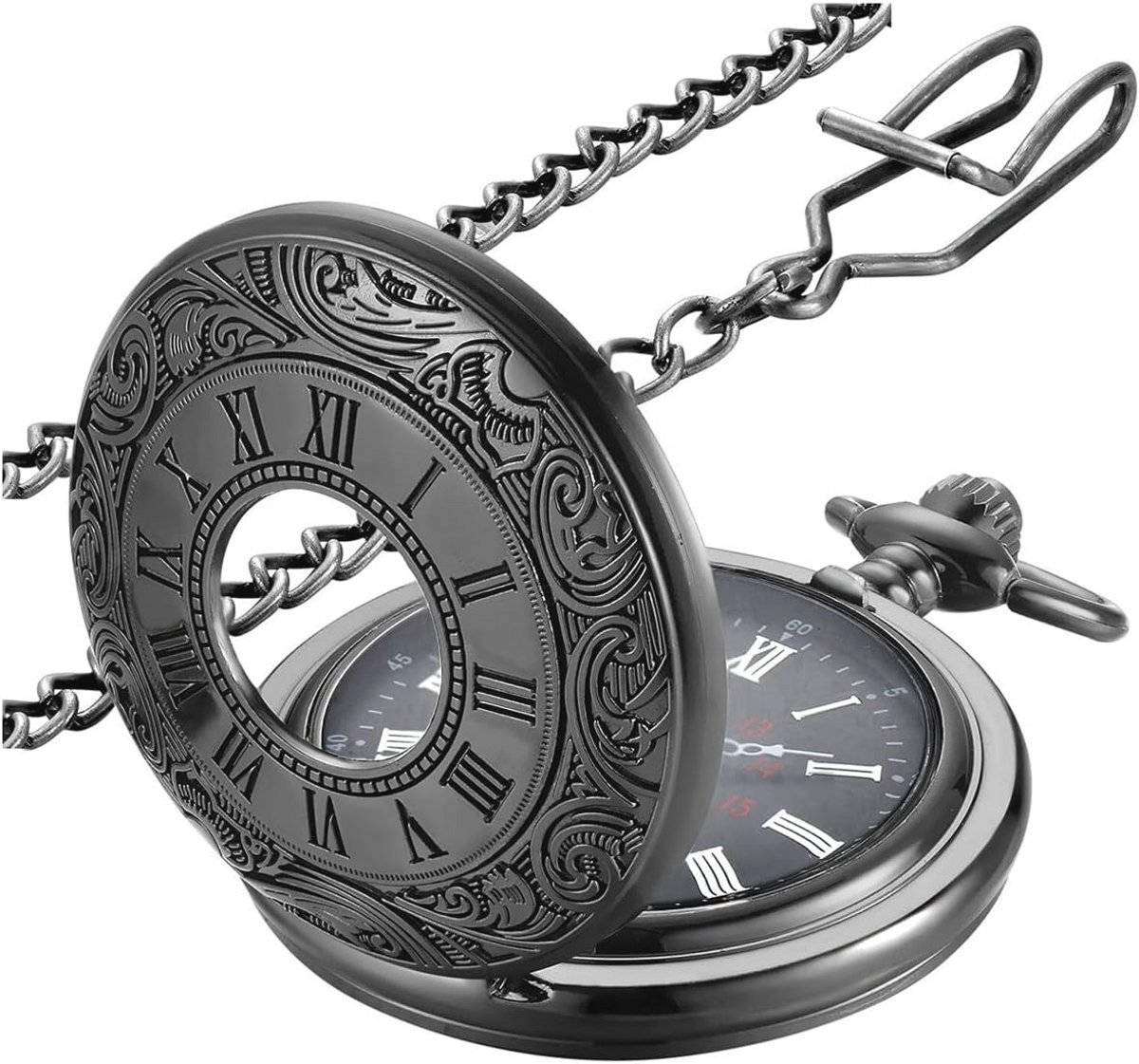 Vintage Pocket Watch met Ketting voor Mannen en Vrouwen - Klassieke Analoge Zakhorloge met Romeinse Cijfers