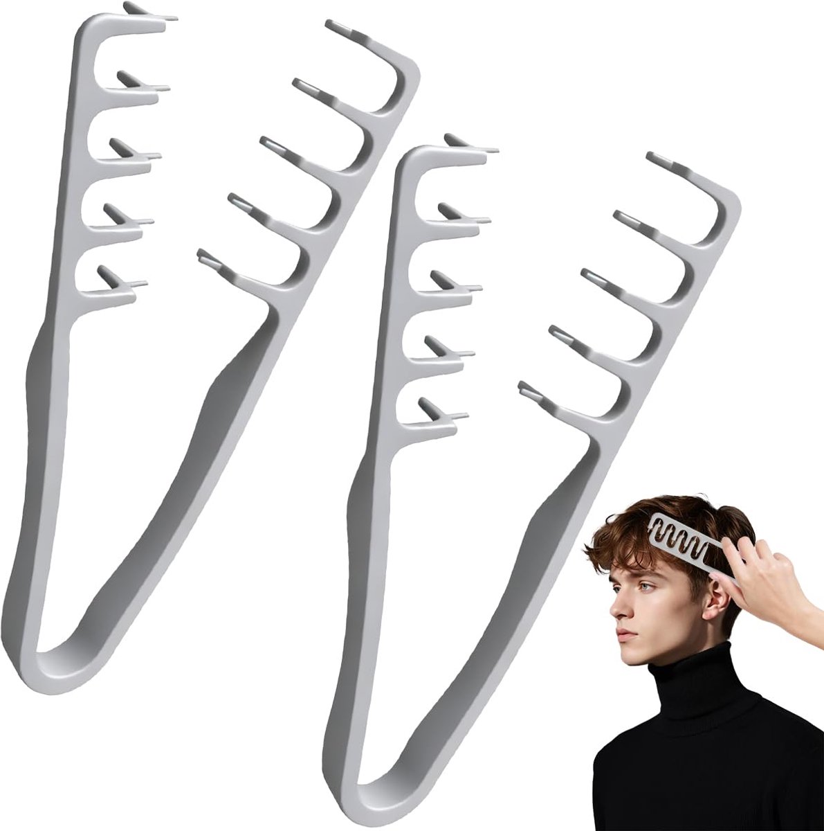 2 stuks textuurkam - verbeterd volumegevend ontwerp - Kussenstylingkam voor heren - Hoge kruinkam met botstructuur - Haarstylingkam, grove textuurkam-9*2.2*19cm - Voor dagelijkse volumegevende haarstyling voor heren - grijs